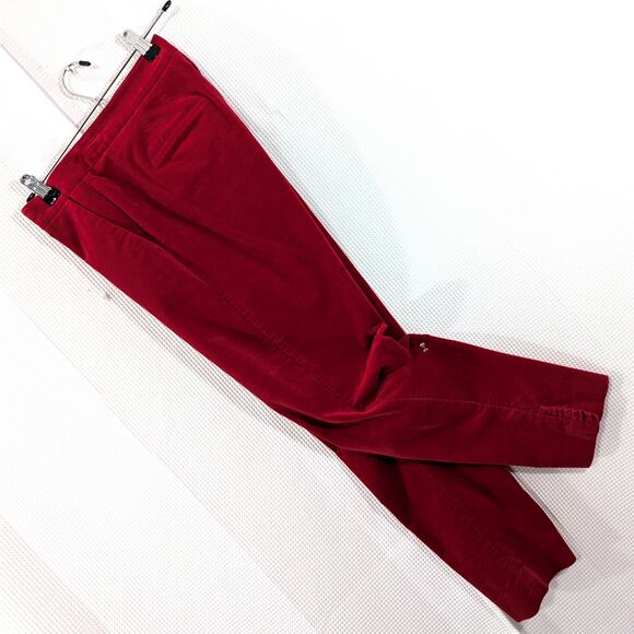 TALBOTS RSVP! RUBY RED STRETCH VELVET, RUFFLED ANKLE SKINNY PANTS, SLACKS! SZ 2 - Picture 1 of 11